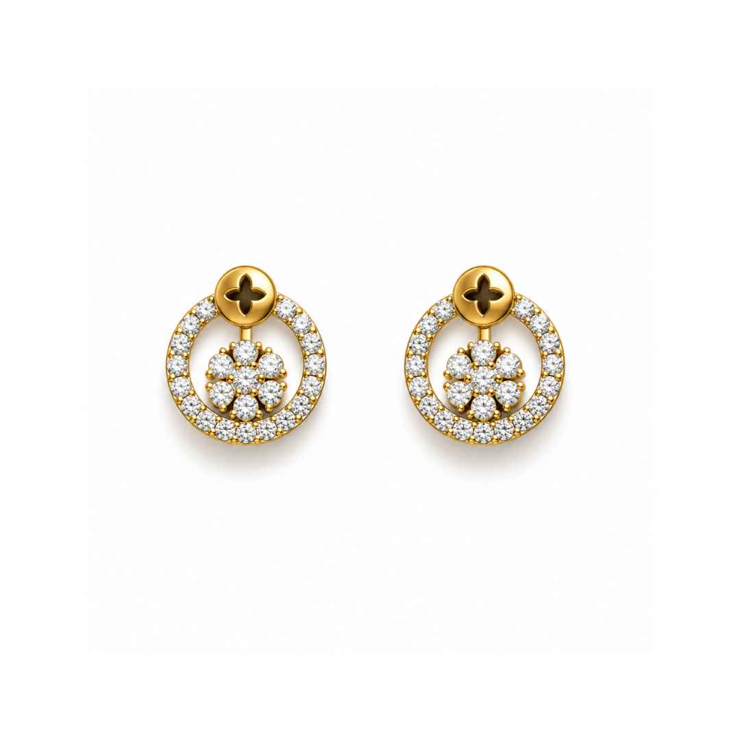 Golden Clover Halo Diamond Earrings