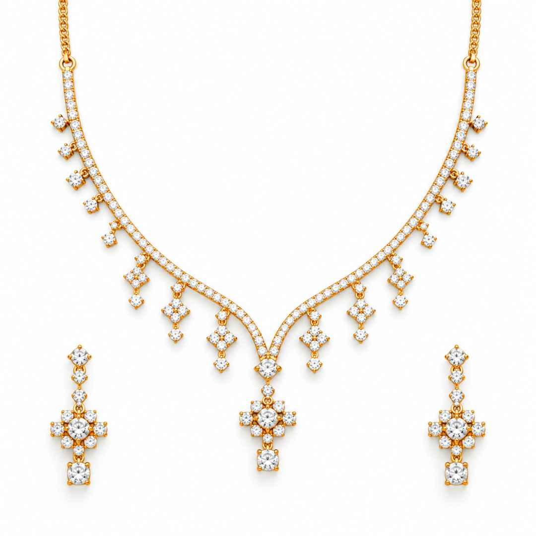 V-Shaped Diamond Necklace Set