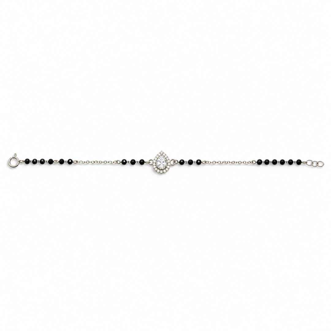 Black Beaded Silver Wristlet