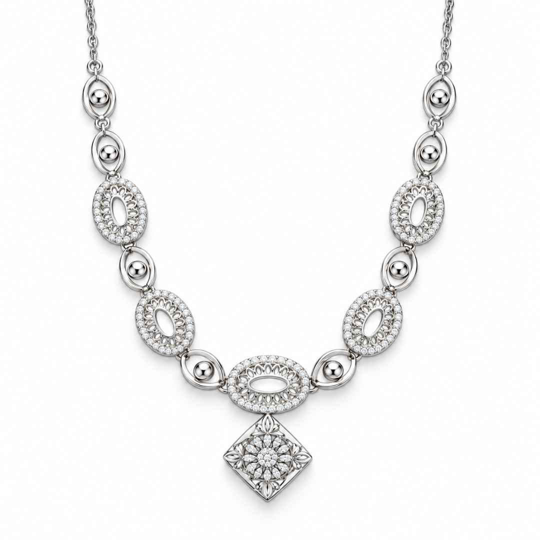 Oval Motif Silver Necklace