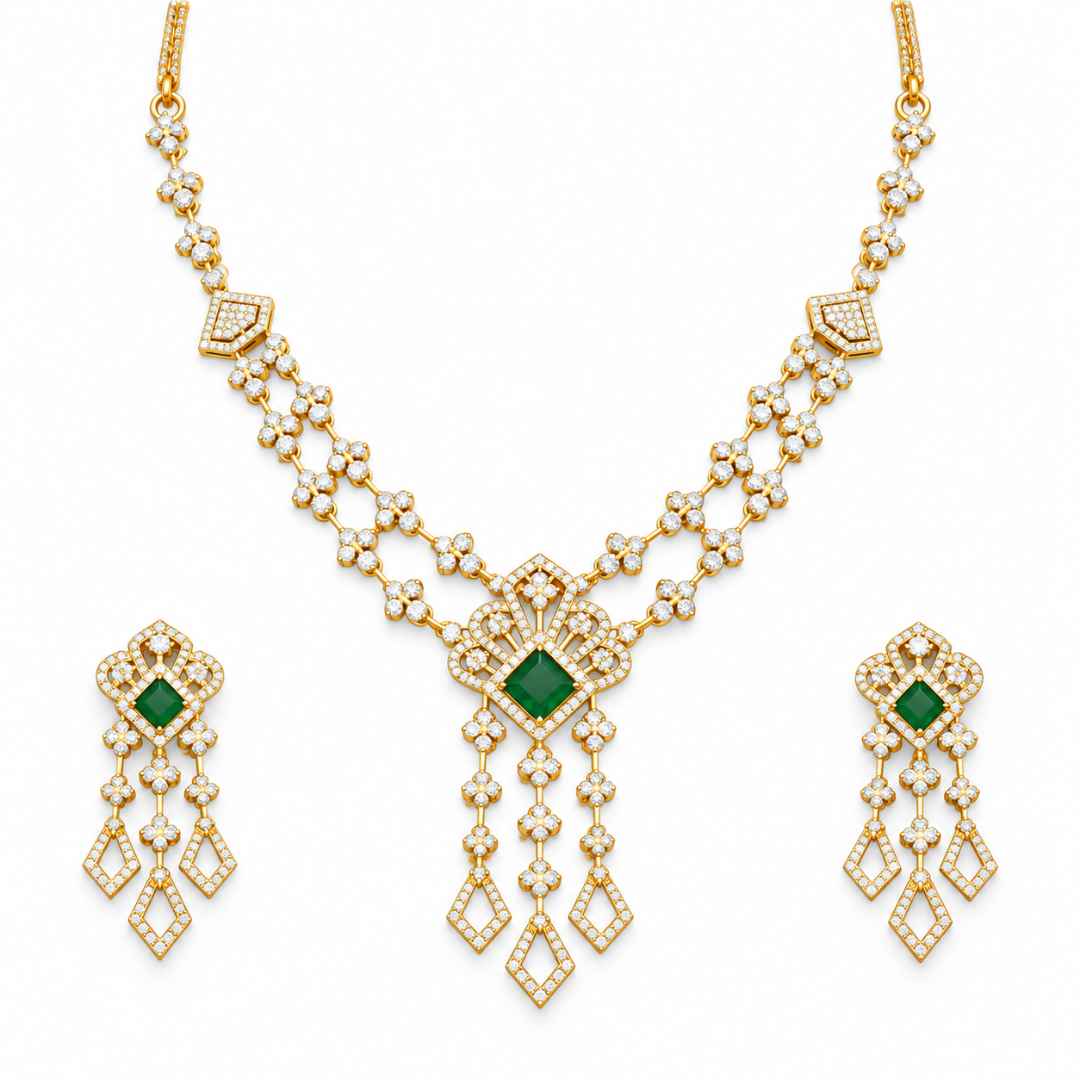 Emerald Green Diamond Necklace Set
