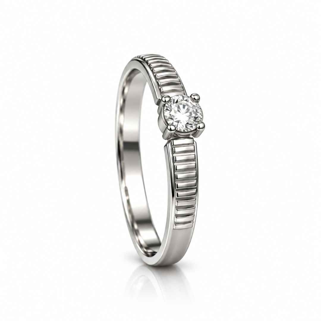 PL Radiant Ribbed Solitaire Ring