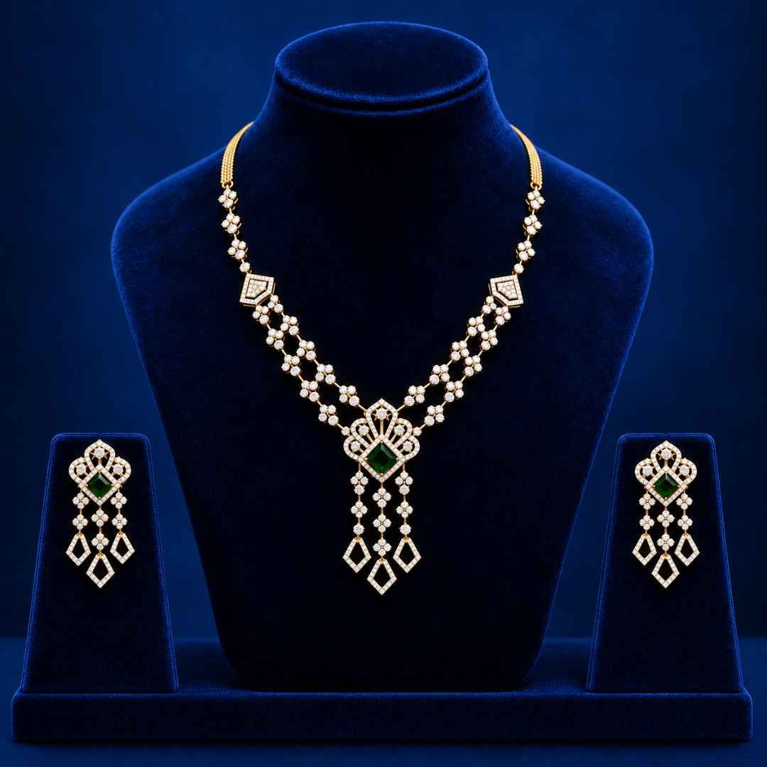 Emerald Green Diamond Necklace Set
