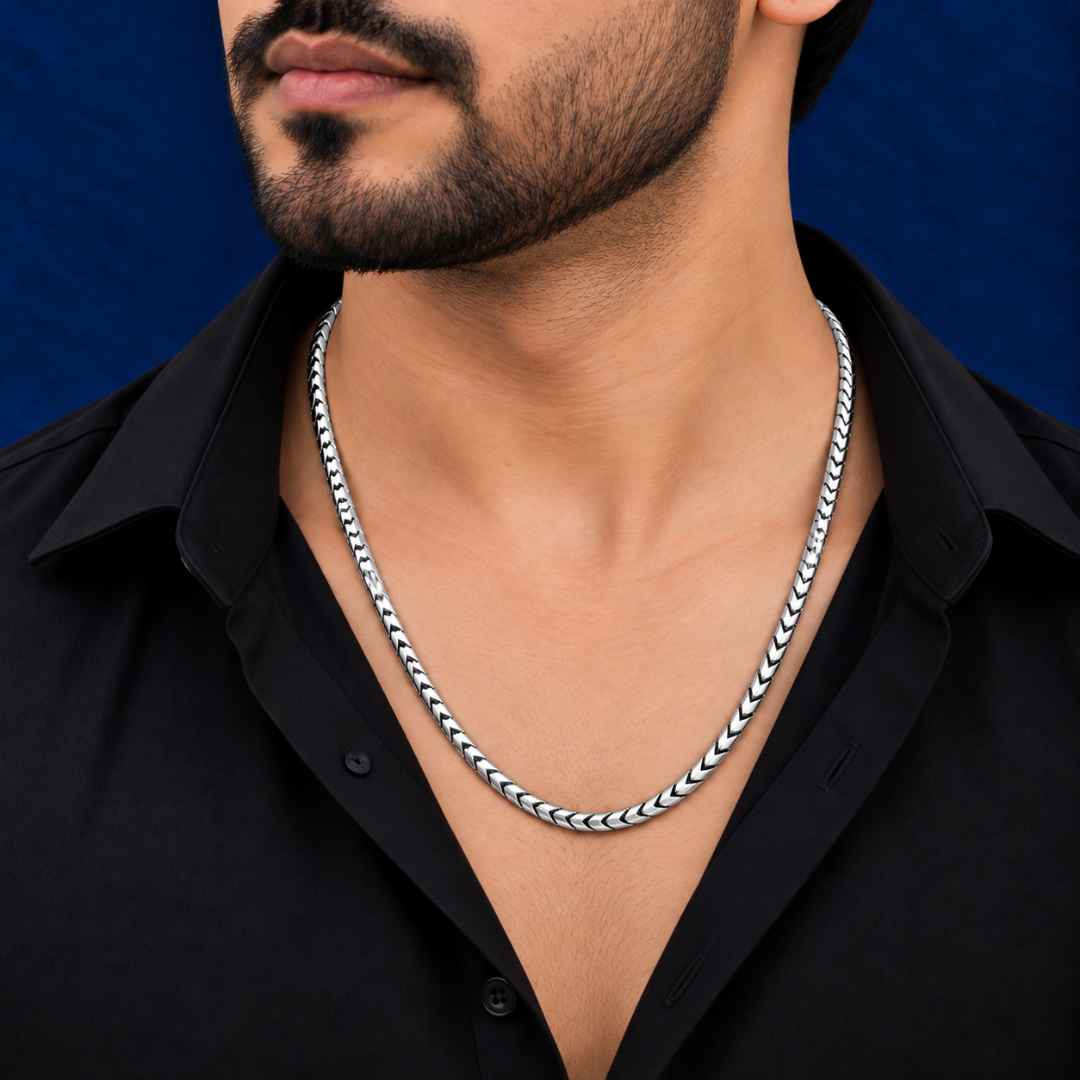 Premium Silver Herringbone-Style Gents Chain