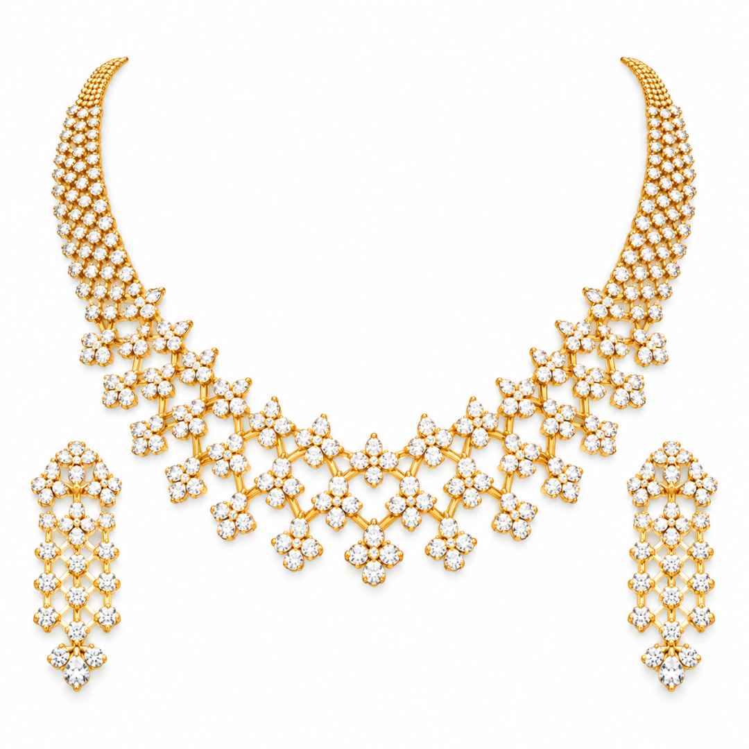 Layered Floral Diamond Necklace Set