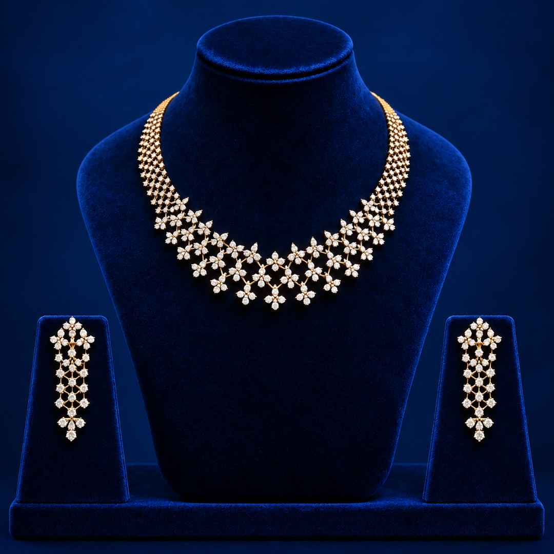 Layered Floral Diamond Necklace Set