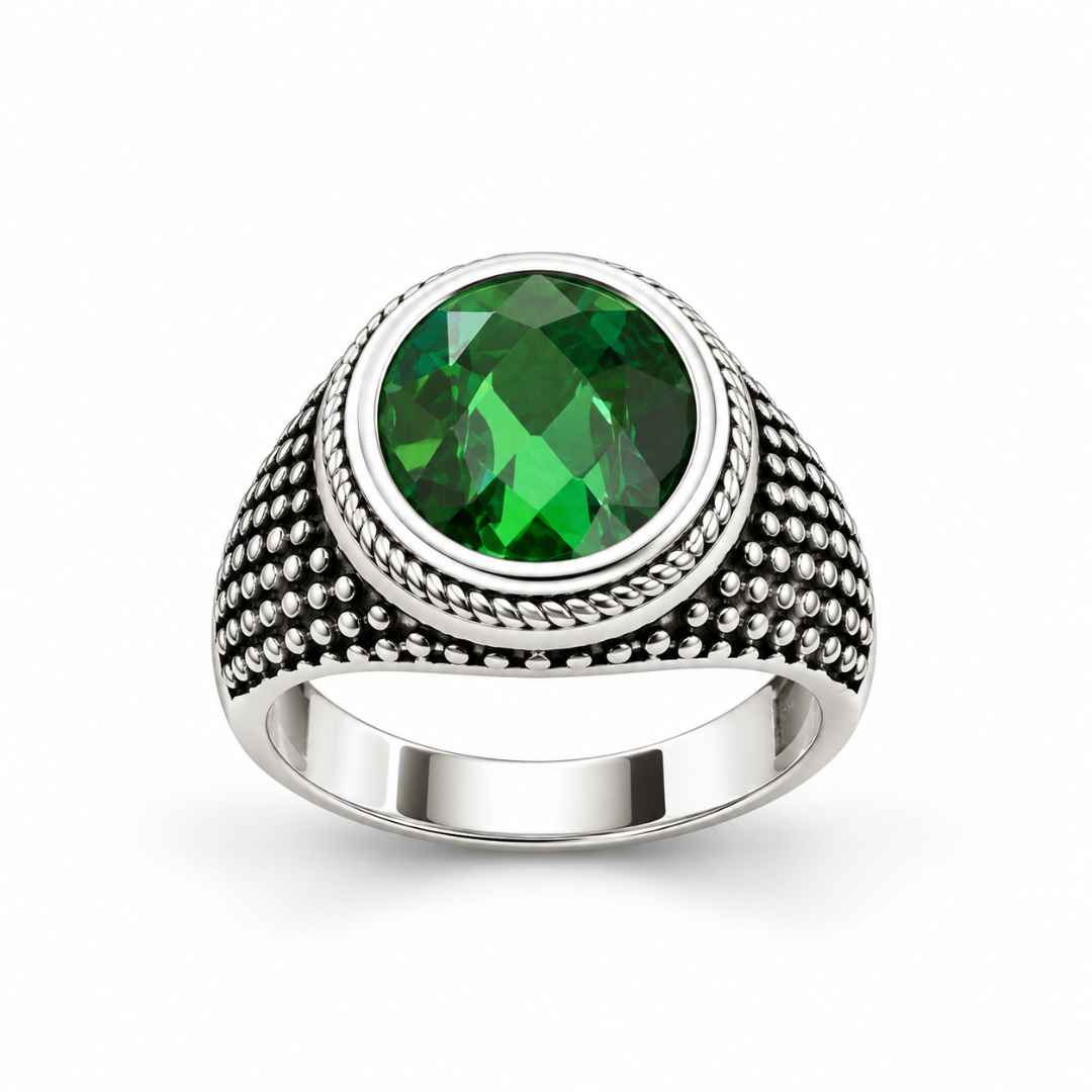 Emerald Green Statement Silver Ring