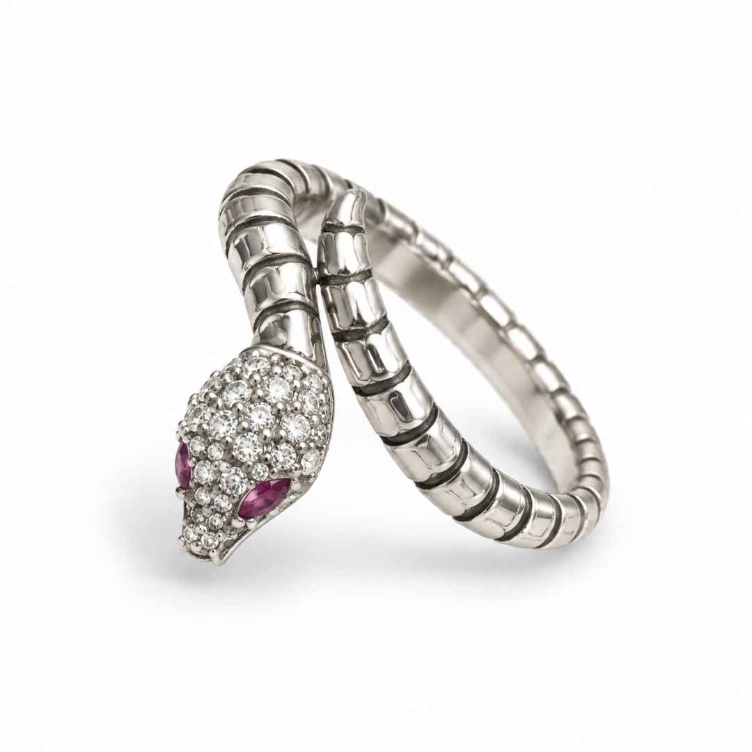Snake & Gemstone Silver Ring