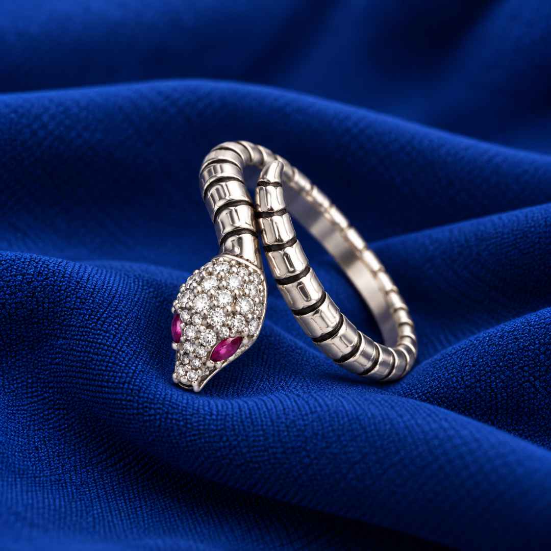 Snake & Gemstone Silver Ring